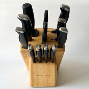 KitchenAid Stainless Steel Knife Block Set with Wooden Block